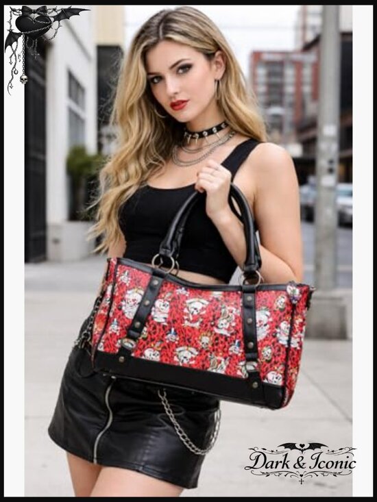 ED HARDY Multi Color LEOPARD Skull TATTOO Rhinestone SATCHEL  Leopard Skull Tattoo Satchel with Crossbody Strap - Medium